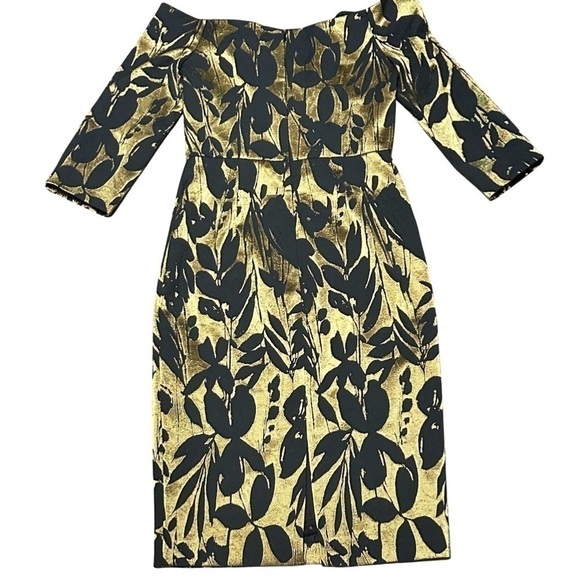 Trina Turk Sumire Off The Shoulder Jacquard Sheath Dress Black Gold size 6 - Picture 5 of 13